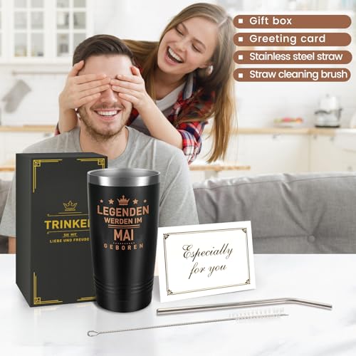 Miofula Geburtstagsgeschenk für Männer, 20oz Travel Mug Lustig Geschenke für Ihn, Freund, Ehemann, Papa, Sohn, 600ml Edelstahl Thermobecher, Kaffeebecher-Legenden Werden im Mai Geboren 5