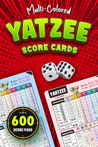 Multi-Colored Yatzee Score Cards: 600 Dice Games For Easy Scoring, Triple Yatzee Score Pads (Portable Size Yatzy Scorebook)