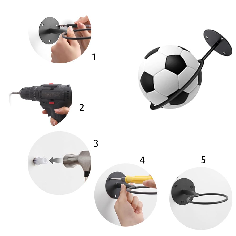 Soporte de Pared para Balones Universal Metal con Tornillos Almacenamiento para Rugby Voleibol Pantalla Negro