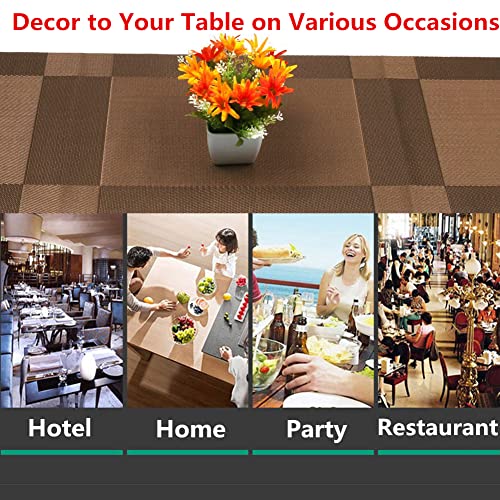 Image of Placemats, Washable PVC Table Mats, Woven Vinyl Placemat for Dining Table Place Mats Set (6 Placemats and 1 Table Runner, Brown)