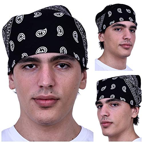 Men's Cotton Paisley Bandanas (Black, 22" X 22") - Pack of 3: Head Wrap Buff Bandana Helmet Cap, Hair Band, Face Mask for Riding Bikes suitable for men and women-image-45