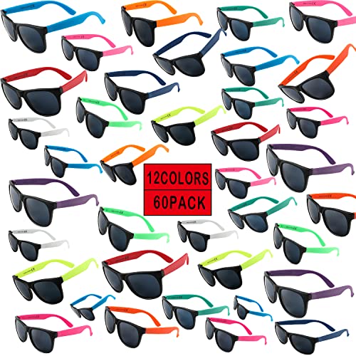 60 Pack Sunglasses Bulk for Party favors,12 Neon Sun Glasses with UV400 Protection,Great Gift for Pool &Beach Party,Birthday,Goody Bag Filler,Outdoor Party Supplies for Teens Adults3