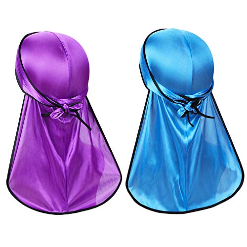 Silky Durag Headwraps (2PCS) with Extra Long Tail and Wide Straps for 360 Waves