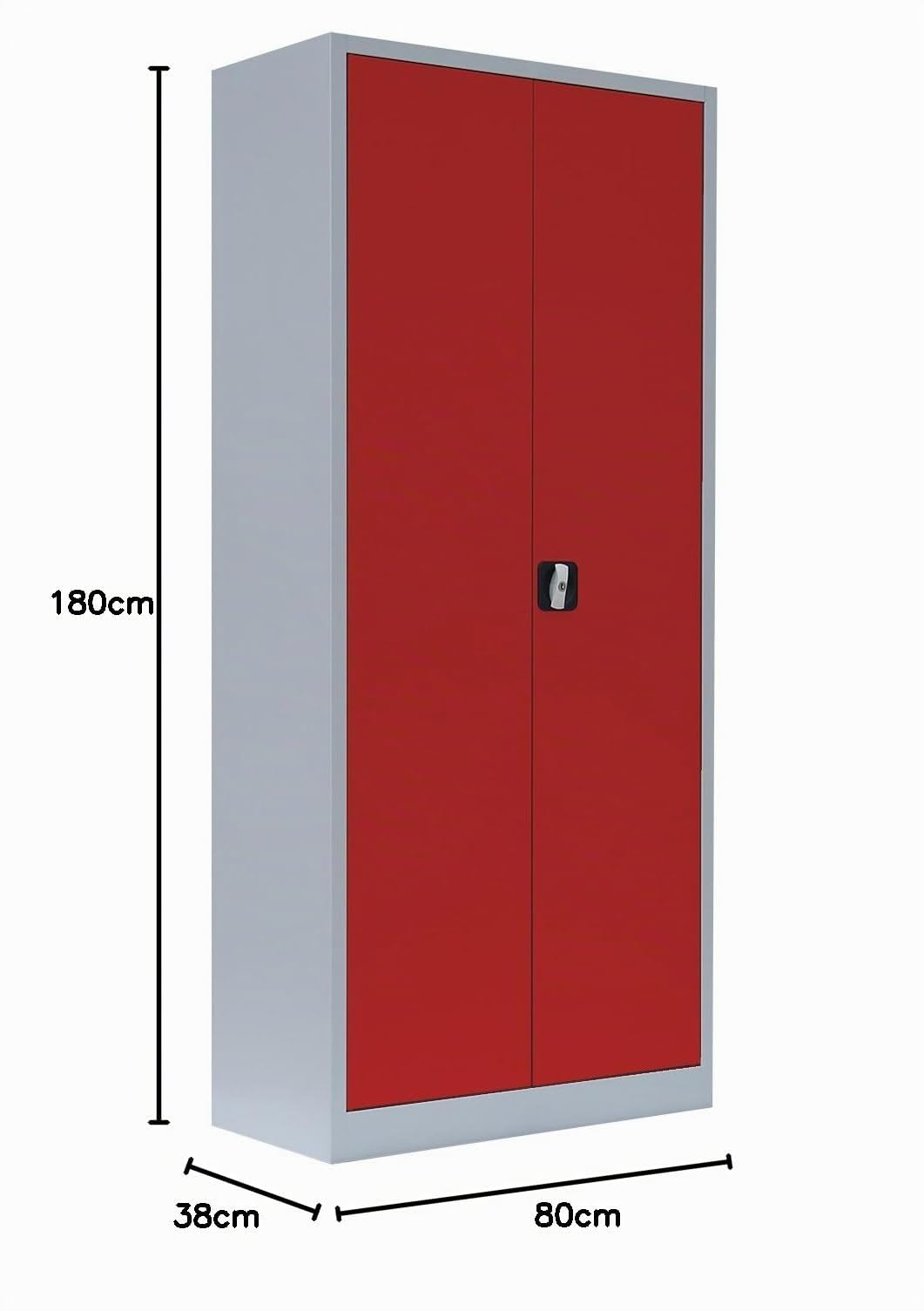 Flügeltürenschrank komplett montiert Metallschrank abschließbar grau/rot 180x80x38cm Lagerschrank Aktenschrank Büroschrank Werkzeugschrank 4 Fachböden 530334