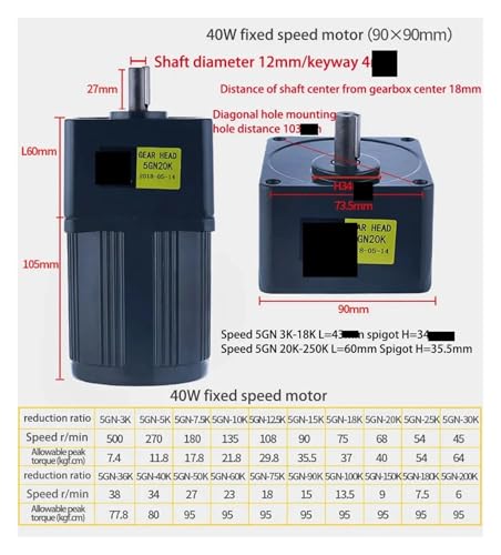 Moteur asynchrone robuste 40W 220V à décélération stable 56RPM - 5