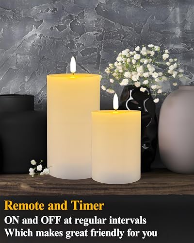 Image of Gmnee 3 inchx4 inch Flickering Flameless Candles with Remote Timer, Real Wax, White | 2 Pack 3 inch Diameter Extra-Large Pillar Candles, LED Candles, Battery Operated Candles for Table and Fireplace Decor (H 4 inch)