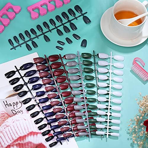 360 Pieces Medium Press on Nails Full Cover Fake Nails Ballerina Coffin False Nails Solid Color Artificial Plastic Nails for Women Girls Nail Decorations (Dark Colors)