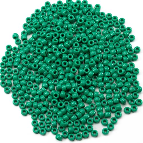Image of Gxueshan 1000 Pcs Acrylic Green Pony Beads 6x9mm Green Kandi Beads Bulk for Friendship Bracelet Necklace Jewelry Making Earring Hair Braiding