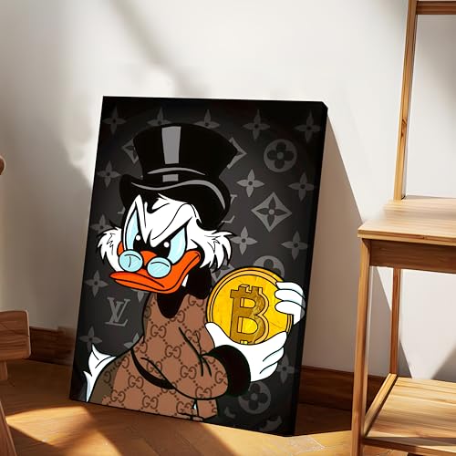 Image of Luxury Money Duck Pop Art Canvas Wall Art Painting For Living Room | Cartoon Style Crypto Wealth Wall Art Painting | Modern Graffiti Artwork for Home & Office Decor, 41x56 cm