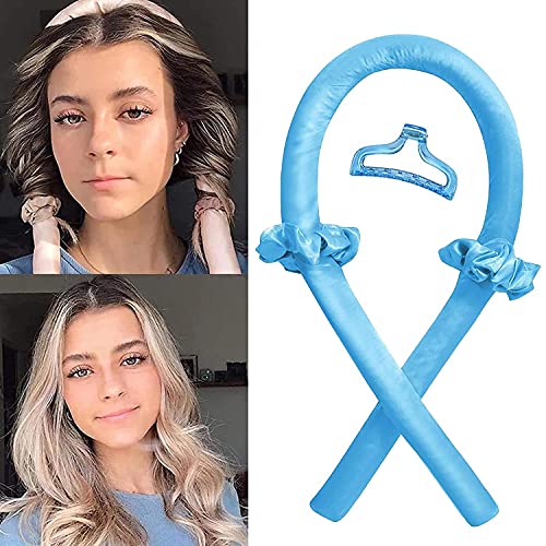 Heatless Hair Curlers for Long Hair, No Heat Curls Silk Ribbon Hair Rollers Sleeping Overnight Soft Headband Wave Formers DIY Hair Styling Tools (Blue)