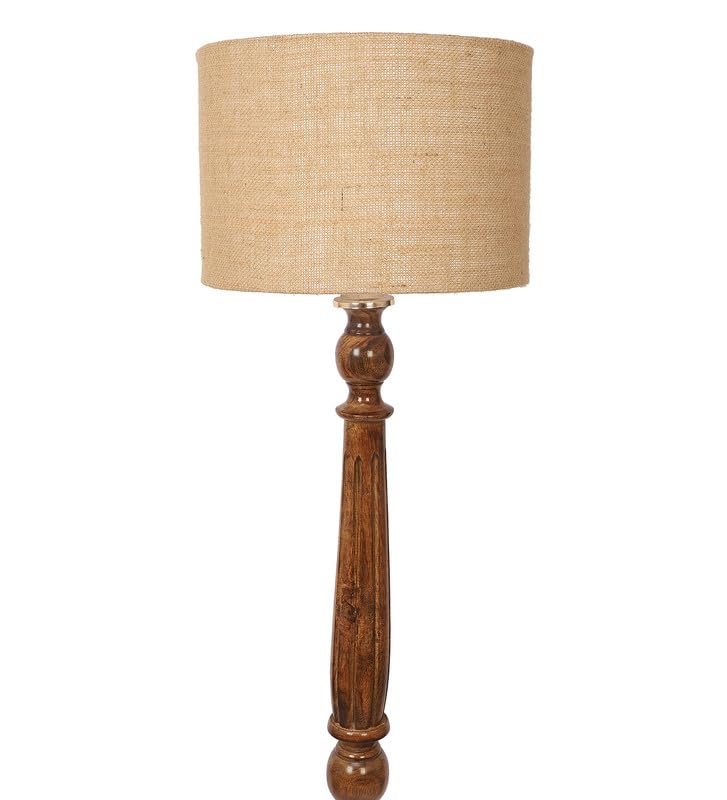 Image of tu casa Mango Wooden Floor Lamps with Beige Jute Shade for Home Decor, Bedrooms Corner, Living Room, Gifting, Diwali Decoration, Hall, Office, Study Room (Height: - 56 inch) - Bulb not Included