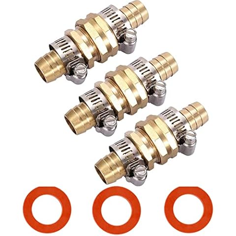 ZKZX 3Sets 5/8 Inch Aluminium Garden Hose Mender End Repair Kit Water Hose End Mender with Stainless Steel Clamp,Female and Male Hose Connector (3Sets) Cover