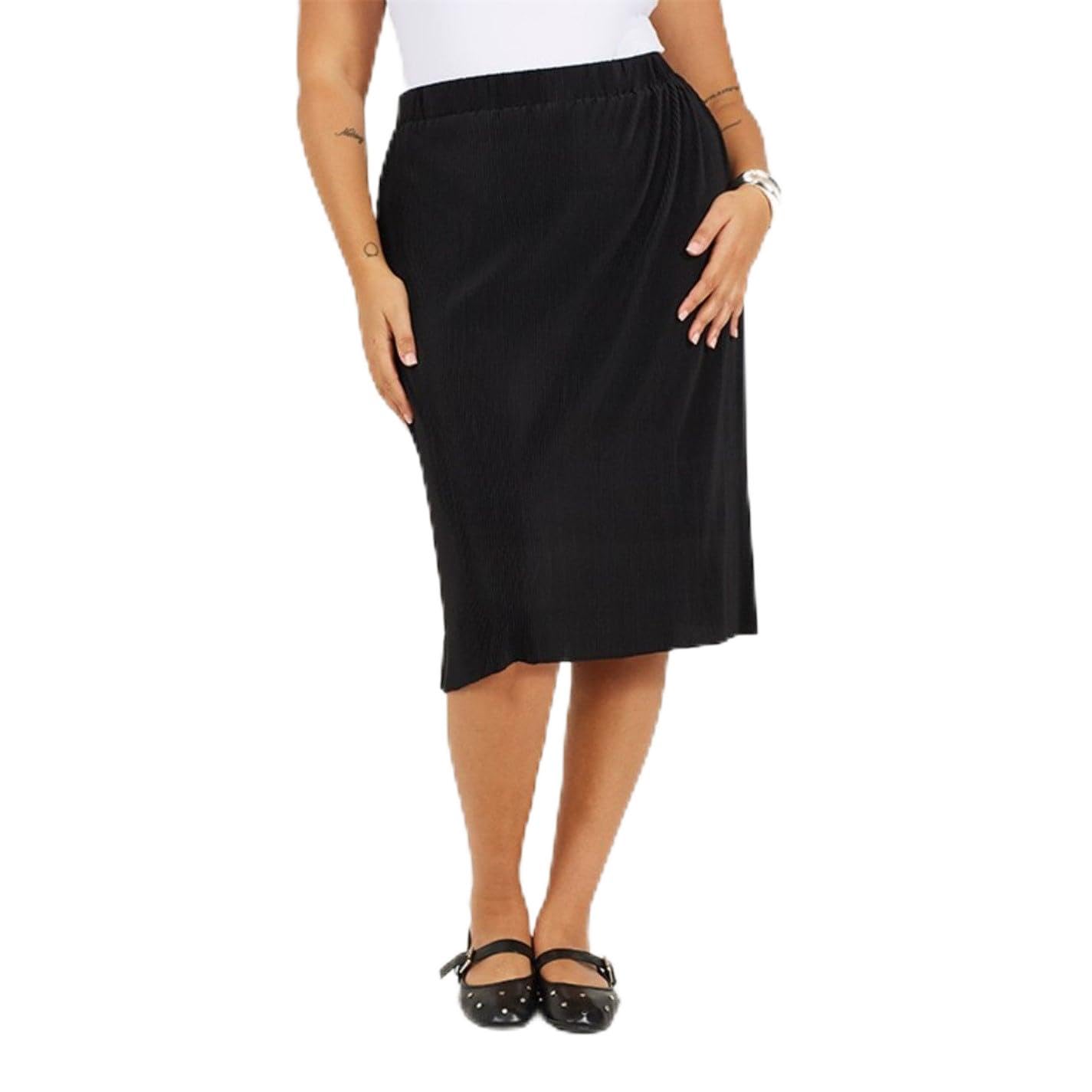 BRAVE SOUL Womens Plus Size Plisse Midi Skirt Black 22
