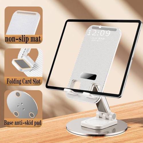 Image of Loire Height & Angle Adjustable Cell Phone Stand, 360 Rotation Foldable Aluminium Desktop Phone Holder Mount, Universal Dock for iPhone, iPad & Other Smartphones (4-10 inch Devices) - White