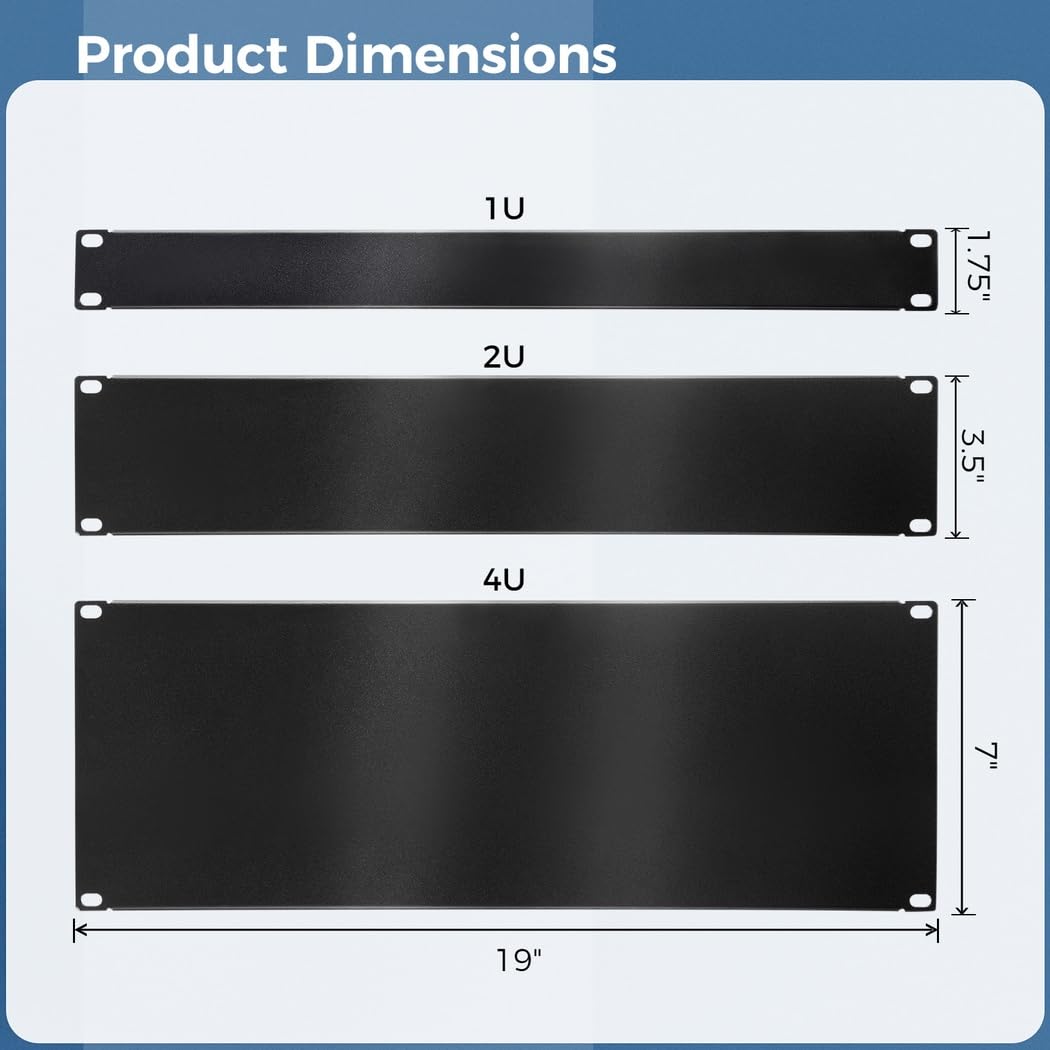 1U, 2U, 4U Server Rack Filler Patch Panel, 3Pcs Nero Opaco Metallo Mount Spessori Pannello, Spessore del pannello di montaggio su rack vuoto per 19 Pollici Alloggiamento di rete, Server Rack