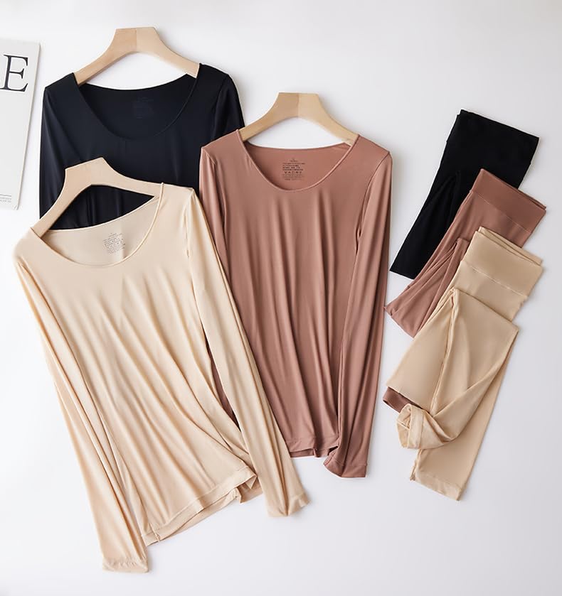 DOPI Thermal Underwear Tops Soft Skin-friendly Underwear Seamless Bottoming Shirt Tops Women's Intimates Women Autumn Clothes (Gray,Large)