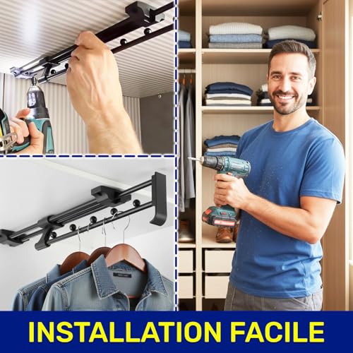 Tringle penderie extensible MONTERAL 300 mm en acier pour dressing - 5