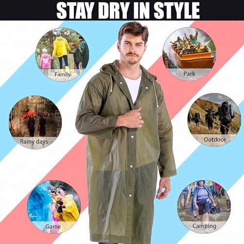 Image of Motopack EVA Waterproof Raincoat for Men & Women with Hood | Unisex Reusable Transparent Universal Rain Wear Lightweight Full Sleeve Poncho with Button Closure for Travel Camping & Hiking(Olive Green)