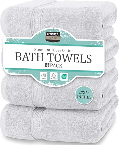 Utopia Towels - Badetücher-Set, Silber – Premium 600 g/m² 100% ringgesponnene Baumwolle – schnell trocknend, sehr saugfähig, weiche Handtücher, perfekt für den täglichen Gebrauch (4er-Pack)