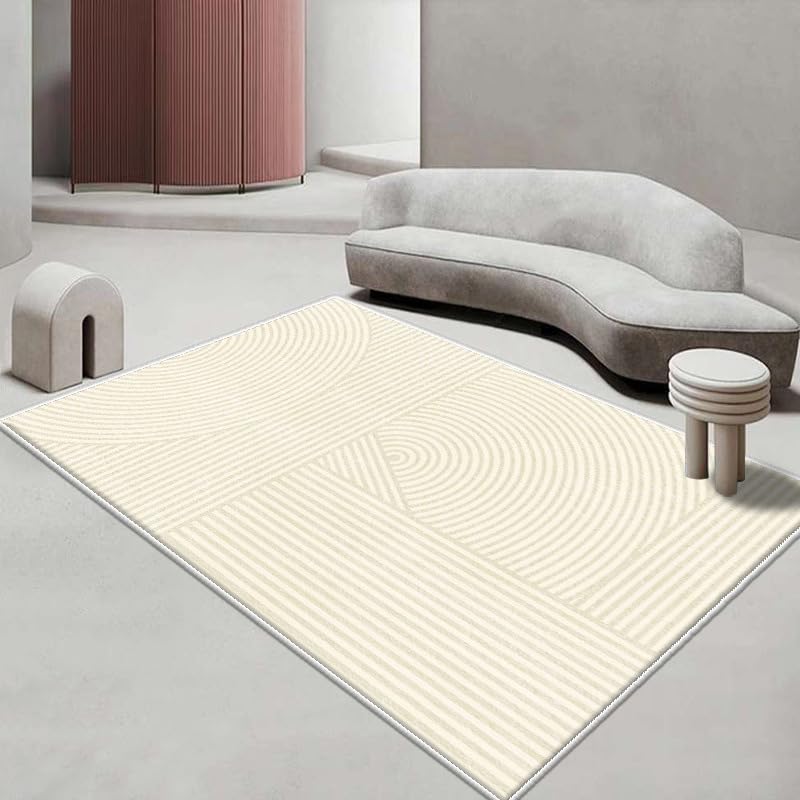 Tapis salon lavable antidérapant et moelleux 200x290 cm beige moderne