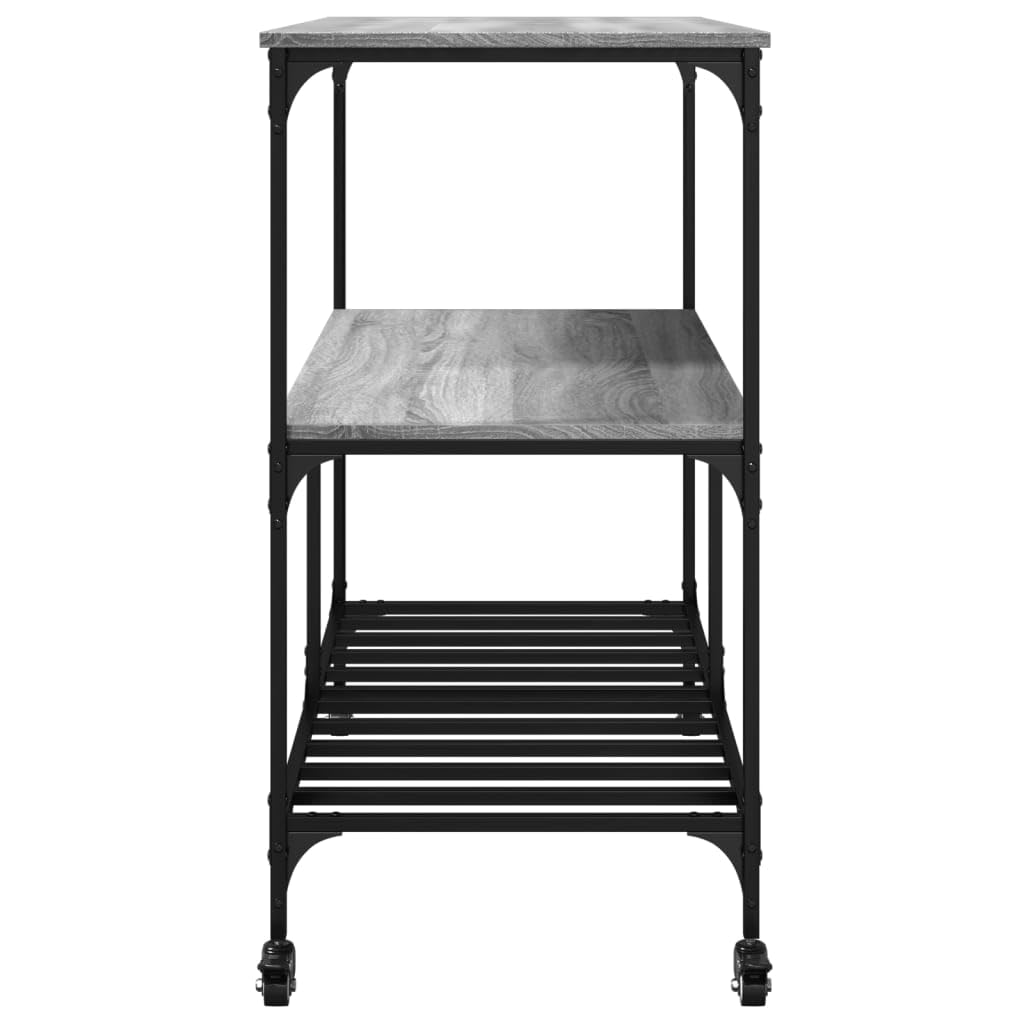 vidaXL Carrito de Cocina, Estante de Almacenaje, Carro de Servicio Comida, Carrito para Salón Baño Estudio, Madera de Ingeniería Gris Sonoma
