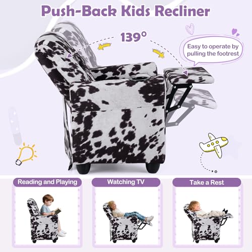 Image of Kids Recliner, Toddler Lounge Chair w /Cup Holder, Wide Armrest, Kids Sofa w /Adjustable Footrest, Comfy Toddler Recliner Chair for for Boys & Girls 3 + (Fabric, Zebra Color)