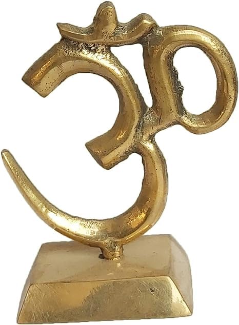 PARIJAT HANDICRAFT Brass Metal Hindu Religious Symbol om Idol Gold Metal Statue for car Dashboard mandir Pooja murti Temple puja Home Decor Office showpiece.(3 Inch)