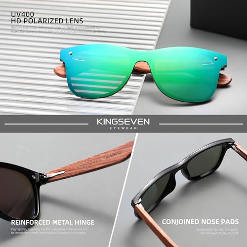 KINGSEVEN Wooden Sunglasses Polarized UV 400 Protection Mirrored Lenses Ultra Light Bubinga Frame B-5504 (Green)3