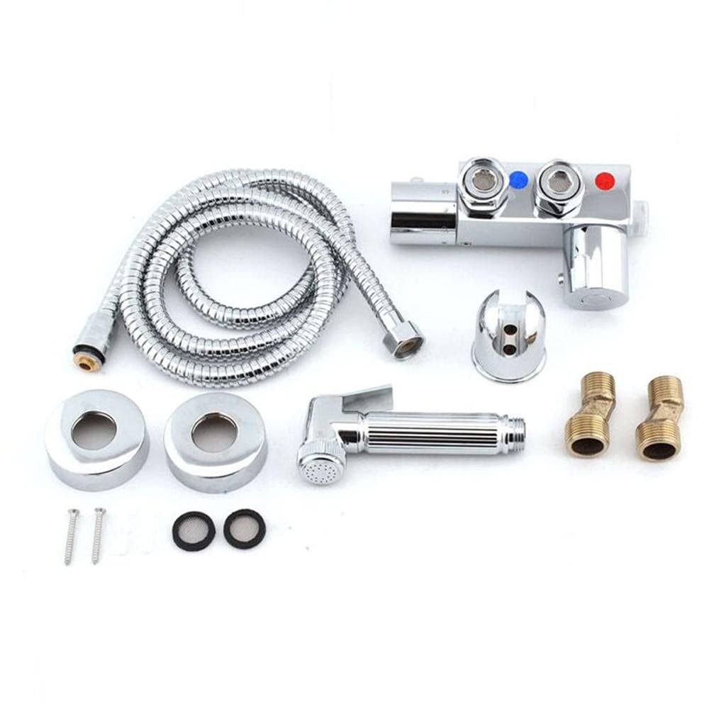 Kit Douchette WC Pulvérisateur à Bidet Chromé Thermostat pour L'Hygiène Personnelle et Le Jet à WC à Bassin Kit à Pulvérisation à Toilette Douchette