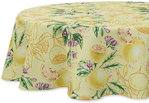 YiHomer Spring & Summer Table Cloth - 60 Inch Round Tablecloth - Waterproof Wrinkle Free Table Cover for Outdoor or Indoor Use, Lemon Bliss