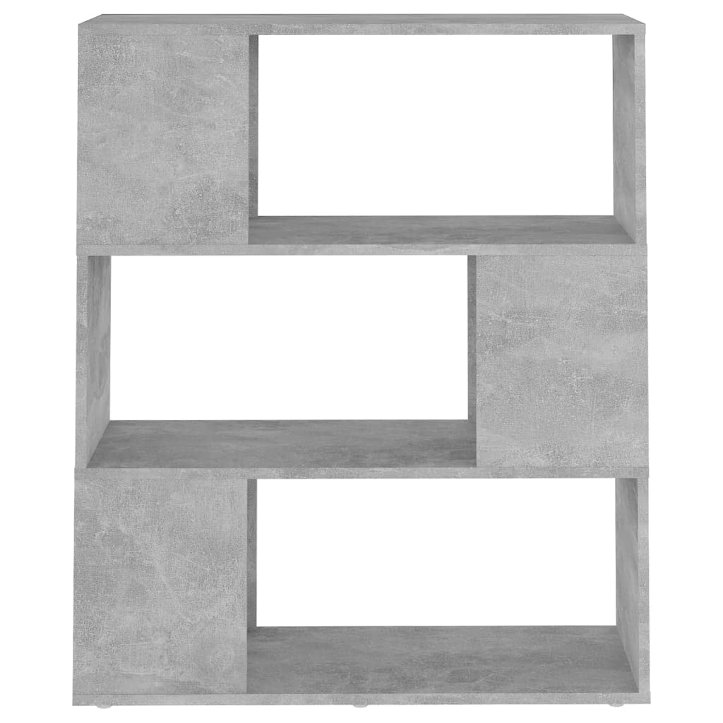 Regał na książki, ścianka działowa, szary beton, 80 x 24 x 94 cm, materiał drewnopochodny z 3 przestronnymi przegródkami, uchwyt ścienny, idealny do salonu, biura, pokoju dziecięcego