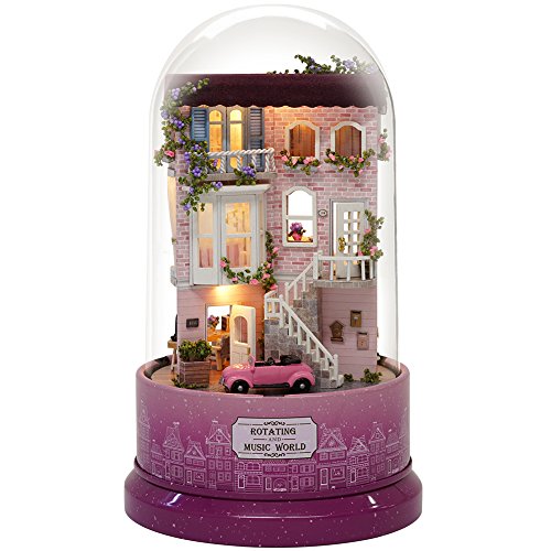CUTEBEE Dollhouse Miniature with Furniture,Rotating DIY Miniature Dollhouse kit Plus Dust Proof and Music Movement, 1:24 Scale Creative Room for Valentine's Day Gift Idea(Meet at Corner)