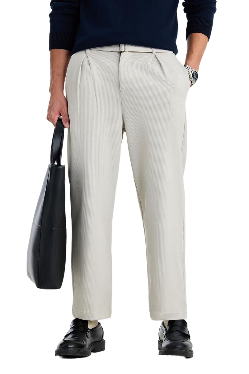 snitch Men Trousers Casual Wear | Baggy Fit Pleated Front Ribbed Texture Wide-Leg Style | Durable Polyester Blend & Stretchable Fabric for All-Day Comfort & Everyday Use-picture-27