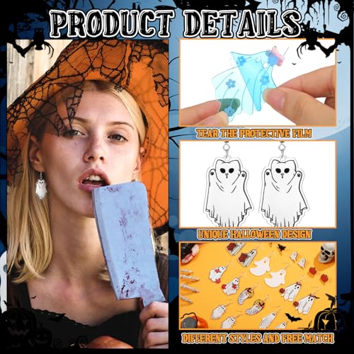 Kigeli 16 Pairs Halloween Earrings Bulk for Women Cute Gothic Ghost Pumpkin Bat Cat Earrings Dangle3