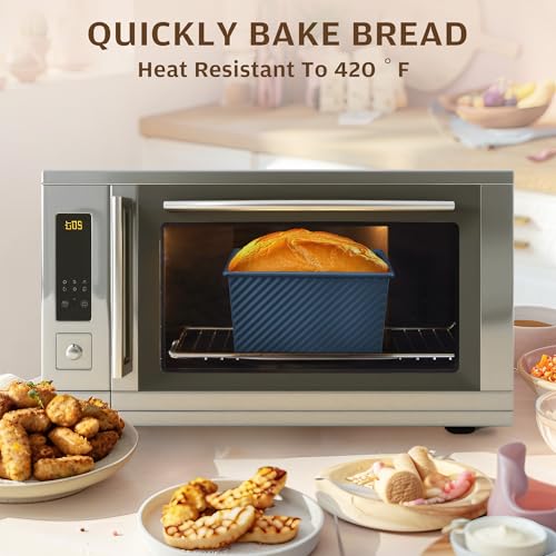 Image of KITESSENSU Pullman Loaf Pan with Lid, 1 lb Dough Capacity Non-Stick Bakeware for Baking Bread, Carbon Steel Corrugated Bread Toast Box Mold with Cover,Blue | Nonstick Carbon Steel Japanese Milk Bread Loaf Pan, Square Toast Mold for Sandwich Bread, Sourdough Loaves & Homemade Bread