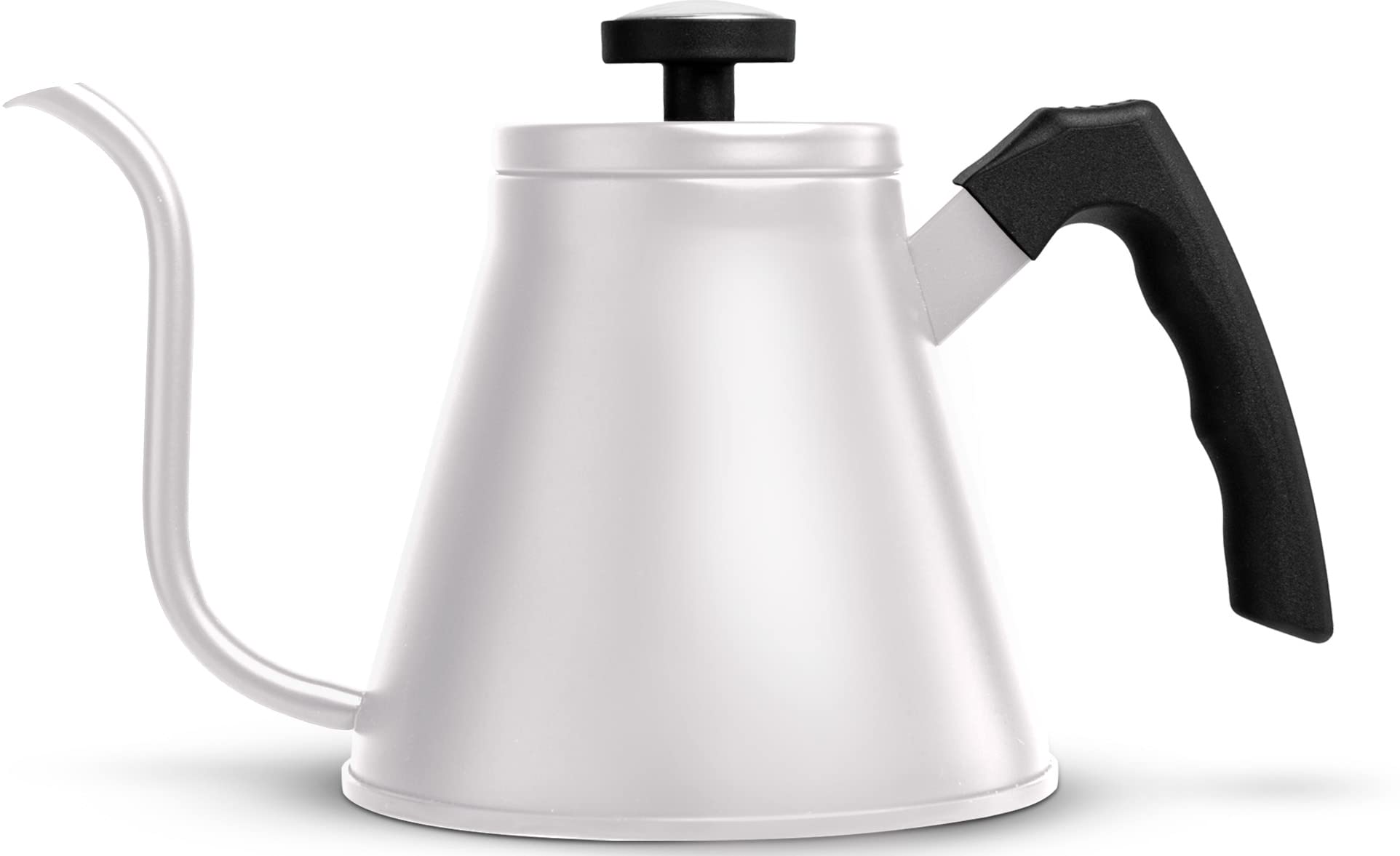 Kook Hervidor de cuello de cisne con termómetro, para verter sobre café y té, medidor de temperatura, eléctrico, gas e inducción, base de acero inoxidable de 3 capas, 27 onzas (blanco)