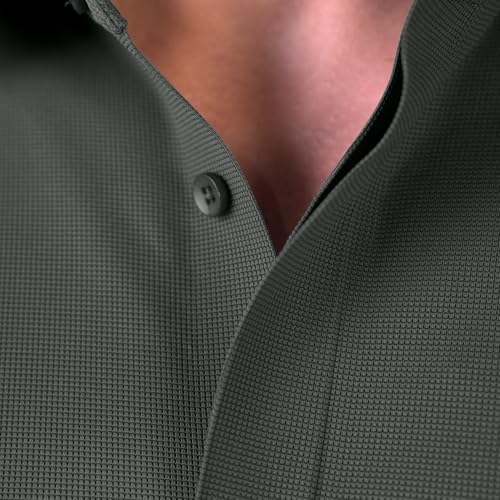 Image of HEKTOR Men's Hidden Button Shirt-Long Sleeve Bubble Check Shirt|Premium Nylon Blend, Regular Fit,Textured Smart