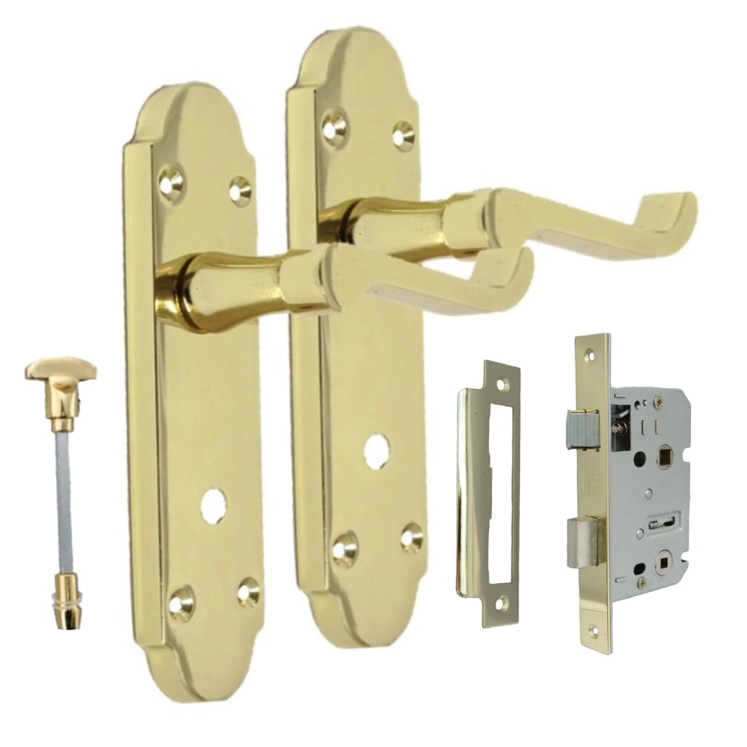 Epsom Door Handle Yellow - Brass Internal Door Handles - Door Handles Internal Sets Including Bathroom Sash Lock, Brass Door Handle Set For Internal Doors, Door Handle In Electro Brass, 170Mm X 42Mm