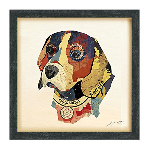 Empire Paintball Beagle, dimensionale Kunst-Collage, handgefertigt von Alex Zeng Gerahmte Grafik Hund Wandbild, Papier, Glas, Holz, 43,2 x 43,2 cm Cover