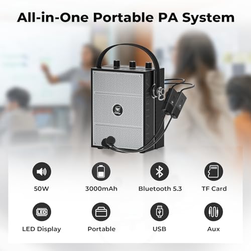Image of 50W Voice Amplifier with 2 Mics,Microphone with Speaker | Portable Sound System with Microphone,Bluetooth Speaker Megaphone for Teachers, Classroom, Outdoor, Events -S98Plus