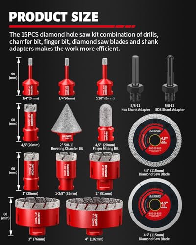 DAYDOOR 15-Piece Diamond Hole Saw Kit