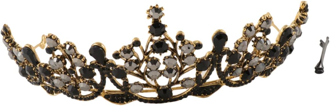 VICASKY Baroque Crystal Crown for Women Black Rhinestone Queen Headpiece Retro Hair Accessory for Weddings and Parties