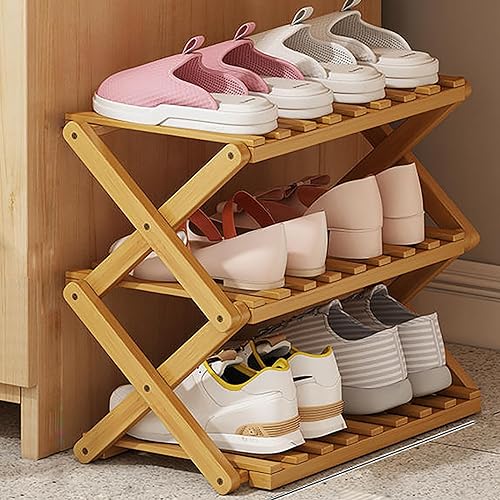 6-Tier Foldable Bamboo Shoe Rack - Durable Shoe Shelf Stand for Entryway, Indoor/Outdoor, Space-Saving Design, 50cm High, Stylish Organization Solution