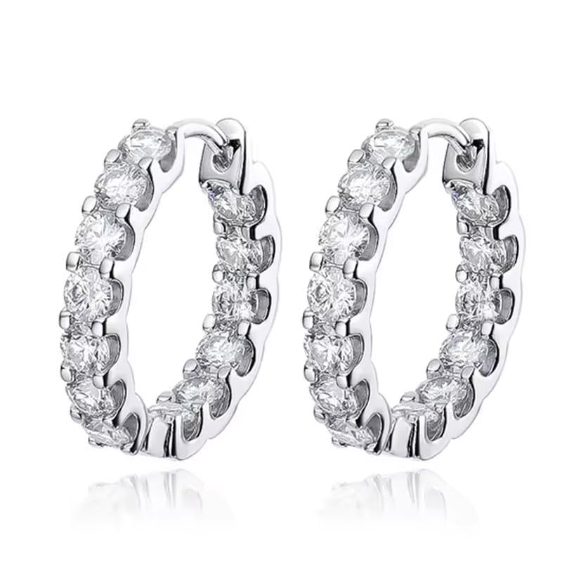 Moissanite Hoop Earrings, 2.6ct D Color VVS1 Round Cut Hoop Earring, 925 Sterling Silver Huggie Earrings for Women Wedding Earring