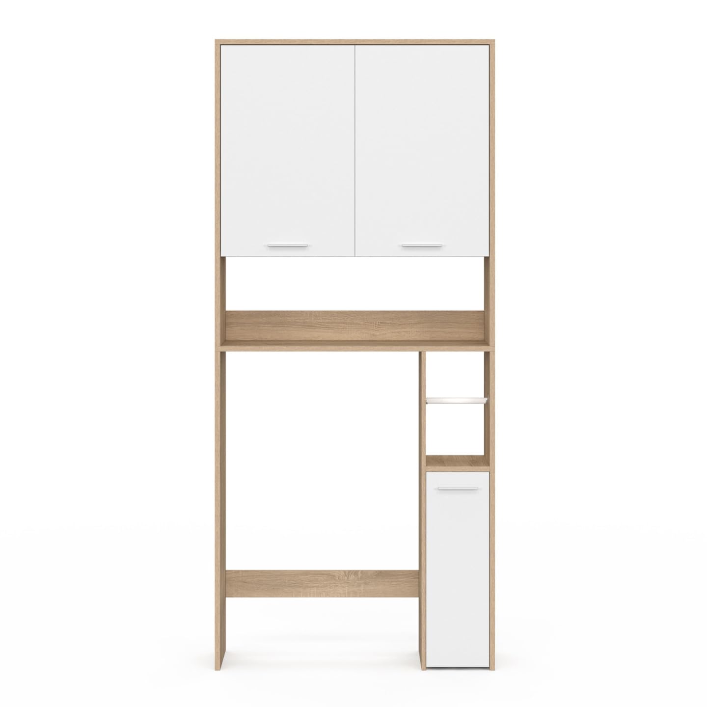 IDMarket WALLIS – Mueble estante superior para inodoro de madera de haya y blanco