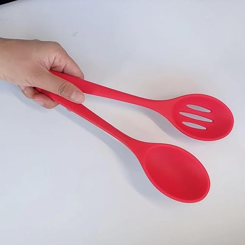 Miniatura 7 de Juego de 4 cucharas de cocina de silicona, antiadherentes, cucharas de servir para cocinar, cuchara de servir ranurada y sólida, resistente al