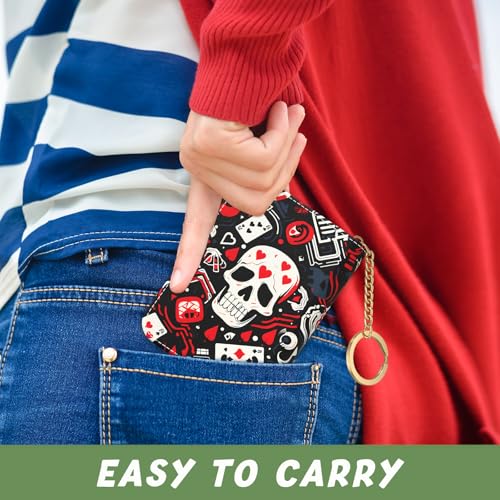 Image of Aiawoxc Credit Card Holder, Small RFID Wallet Slim Leather Card Organizer Case with Zipper and Keychain, Abstract Skull