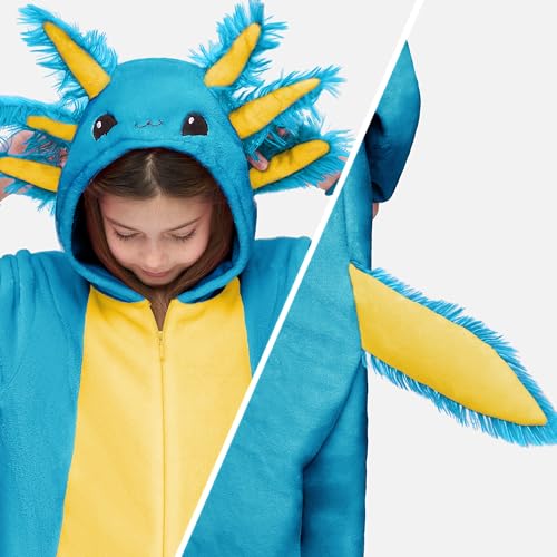 Spooktacular Creations Unisex niebieski kombinezon z kapturem Axolotl dla dzieci, niebieski