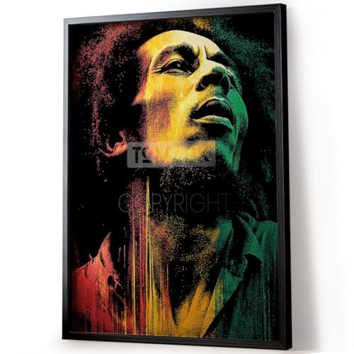 Tomaok® - Poster Impression affiche d'art (Cadre Non Fourni) Portrait Bob Marley Reggae couleurs Jamaïque, Déco intérieure illustration musique, visage