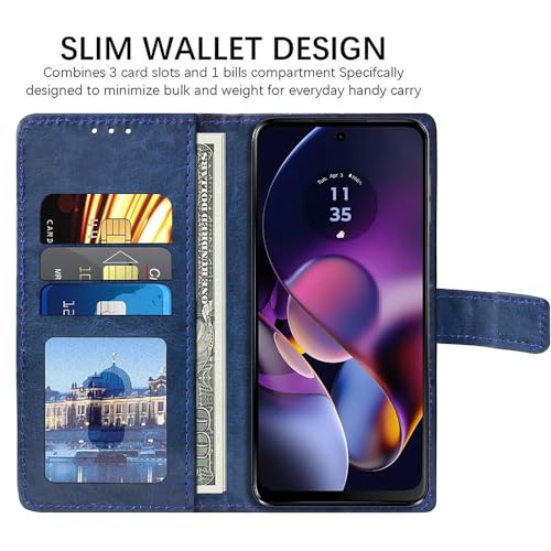 Image of Amazon Brand - Solimo Flip Leather Mobile Cover (Soft & Flexible Back case) for Motorola Moto G54 5G / G54 Power 5G / G64 5G (Blue)